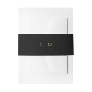 Lauren Black and Gold Monogram Elegant Wedding Invitation Belly Band