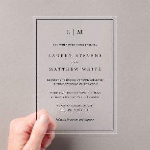 Lauren Black and White Monogram Elegant Wedding Acrylic Invitations