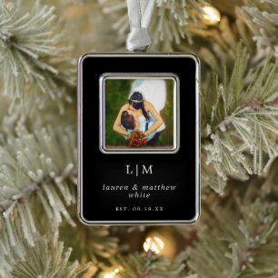 Lauren Black Monogram Elegant Silver Plated Framed Ornament