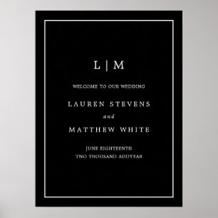 Lauren Black Monogram Elegant Wedding Poster