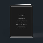 Lauren Black Monogram Elegant Wedding Programme<br><div class="desc">Simple folded wedding program featuring a modern yet elegant design. The cover has your two initial monogram along with your wedding details in white over a black background. The inside has your wedding party on the left side and your order of ceremony on the right side. The backside has your...</div>