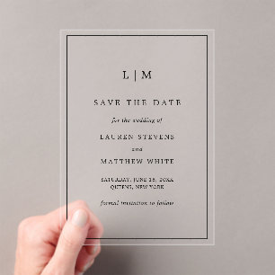 Lauren Black White Elegant Wedding Save the Date Acrylic Invitations