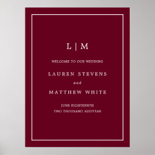 Lauren Burgundy Monogram Elegant Wedding Poster