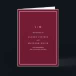 Lauren Burgundy Monogram Elegant Wedding Programme<br><div class="desc">Simple folded wedding program featuring a modern yet elegant design. The cover has your two initial monogram along with your wedding details in white over a burgundy background. The inside has your wedding party on the left side and your order of ceremony on the right side. The backside has your...</div>
