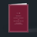 Lauren Burgundy Monogram Elegant Wedding Programme<br><div class="desc">Simple folded wedding program featuring a modern yet elegant design. The cover has your two initial monogram along with your wedding details in white over a burgundy background. The inside has your wedding party on the left side and your order of ceremony on the right side. The backside has your...</div>