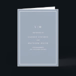 Lauren Dusty Blue Monogram Elegant Wedding Programme<br><div class="desc">Simple folded wedding program featuring a modern yet elegant design. The cover has your two initial monogram along with your wedding details in white over a dusty blue background. The inside has your wedding party on the left side and your order of ceremony on the right side. The backside has...</div>