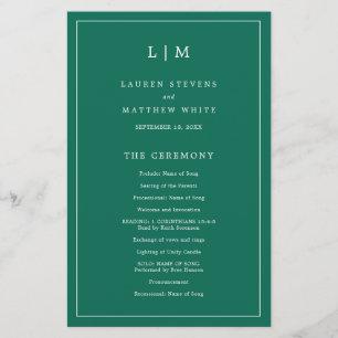 Lauren Emerald Green Monogram Elegant Wedding Flyer