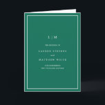 Lauren Emerald Green Monogram Elegant Wedding Programme<br><div class="desc">Simple folded wedding program featuring a modern yet elegant design. The cover has your two initial monogram along with your wedding details in white over a jewel tone emerald green background. The inside has your wedding party on the left side and your order of ceremony on the right side. The...</div>
