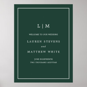 Lauren Forest Green Monogram Elegant Wedding Poster
