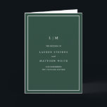 Lauren Forest Green Monogram Elegant Wedding Programme<br><div class="desc">Simple folded wedding program featuring a modern yet elegant design. The cover has your two initial monogram along with your wedding details in white over a forest green background. The inside has your wedding party on the left side and your order of ceremony on the right side. The backside has...</div>