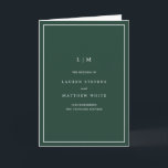 Lauren Forest Green Monogram Elegant Wedding Programme<br><div class="desc">Simple folded wedding program featuring a modern yet elegant design. The cover has your two initial monogram along with your wedding details in white over a forest green background. The inside has your wedding party on the left side and your order of ceremony on the right side. The backside has...</div>
