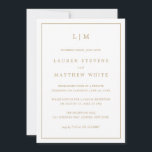 Lauren Gold Monogram Elegant Wedding Reception Invitation<br><div class="desc">Simple Wedding Announcement with reception only invitation featuring a modern yet elegant design with your two letter monogram at the top and your details surrounded by a thin border. All text is in a faux gold, over a white background and the backside is solid black. The fonts and background colours...</div>