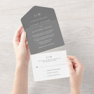 Lauren Grey Monogram Elegant Wedding All In One Invitation