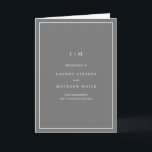 Lauren Grey Monogram Elegant Wedding Programme<br><div class="desc">Simple folded wedding program featuring a modern yet elegant design. The cover has your two initial monogram along with your wedding details in white over a medium grey background. The inside has your wedding party on the left side and your order of ceremony on the right side. The backside has...</div>