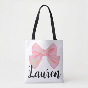 Lauren Name Reveal Meaning Girl Bow Modern Gift Tote Bag