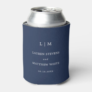 Lauren Navy Blue Monogram Elegant Wedding Can Cooler