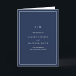 Lauren Navy Blue Monogram Elegant Wedding Programme<br><div class="desc">Simple folded wedding program featuring a modern yet elegant design. The cover has your two initial monogram along with your wedding details in white over a navy blue background. The inside has your wedding party on the left side and your order of ceremony on the right side. The backside has...</div>