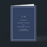Lauren Navy Blue Monogram Elegant Wedding Programme<br><div class="desc">Simple folded wedding program featuring a modern yet elegant design. The cover has your two initial monogram along with your wedding details in white over a navy blue background. The inside has your wedding party on the left side and your order of ceremony on the right side. The backside has...</div>