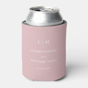 Lauren Pink Monogram Elegant Wedding Can Cooler