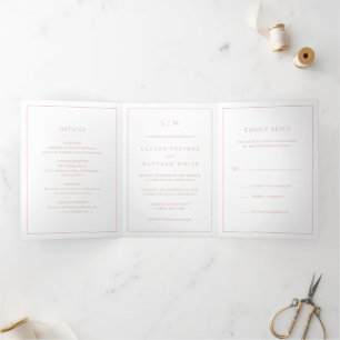 Lauren Pink Monogram Elegant Wedding Tri-Fold Invitation