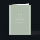 Lauren Sage Green Monogram Elegant Wedding Programme<br><div class="desc">Simple folded wedding program featuring a modern yet elegant design. The cover has your two initial monogram along with your wedding details in white over a sage green background. The inside has your wedding party on the left side and your order of ceremony on the right side. The backside has...</div>