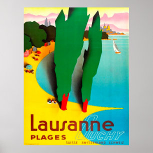 Lausanne, lake Geneva beach, Switzerland Poster