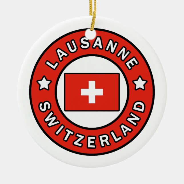Lausanne Switzerland Ceramic Tree Decoration (Front)