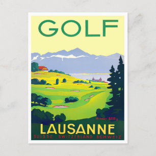 Lausanne Switzerland Golf vintage travel Postcard