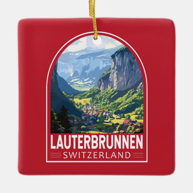 Lauterbrunnen Switzerland Travel Art Vintage Ceramic Ornament (Front)