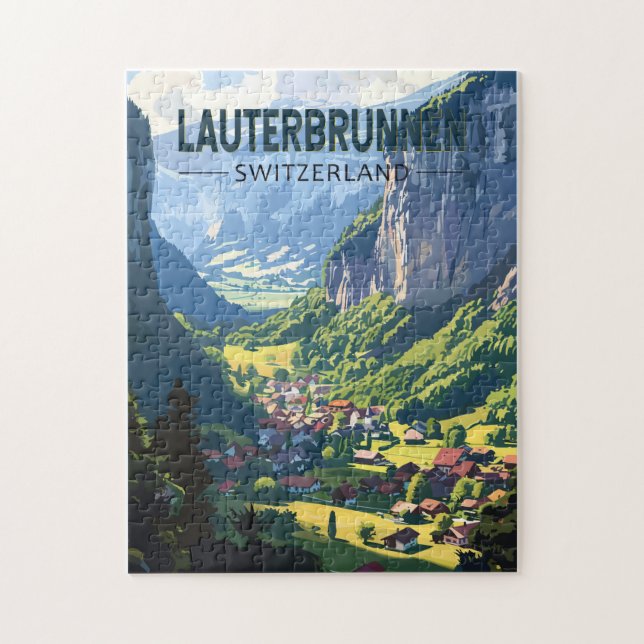 Lauterbrunnen Switzerland Travel Art Vintage Jigsaw Puzzle (Vertical)