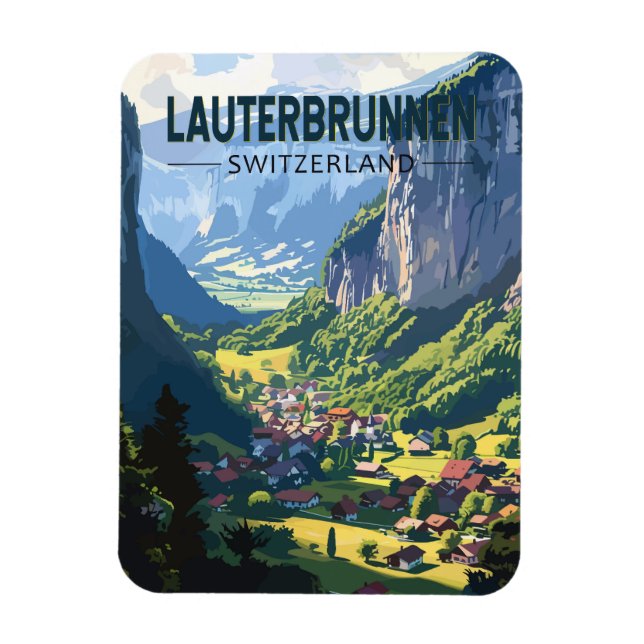 Lauterbrunnen Switzerland Travel Art Vintage Magnet (Vertical)