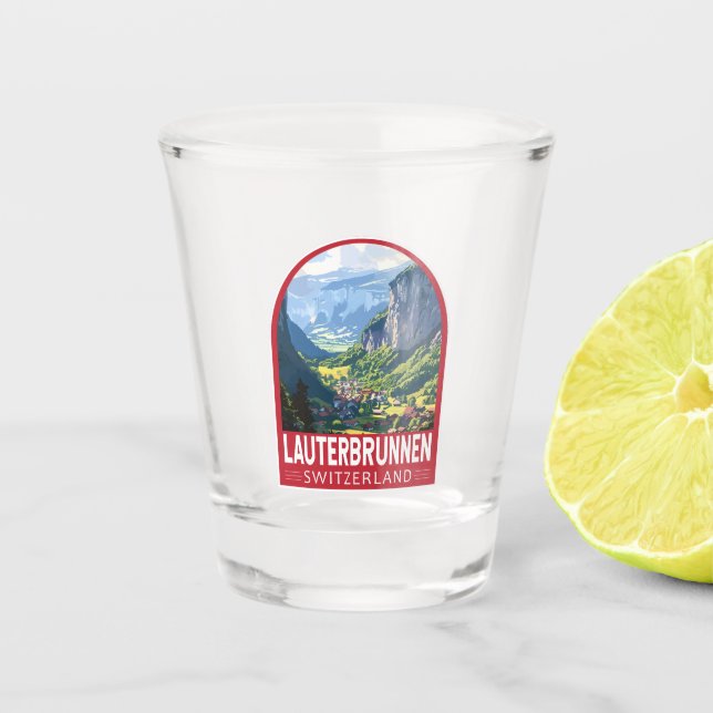 Lauterbrunnen Switzerland Travel Art Vintage Shot Glass (Front)