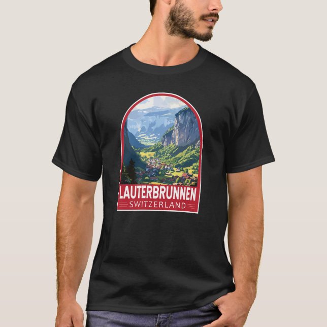 Lauterbrunnen Switzerland Travel Art Vintage T-Shirt (Front)