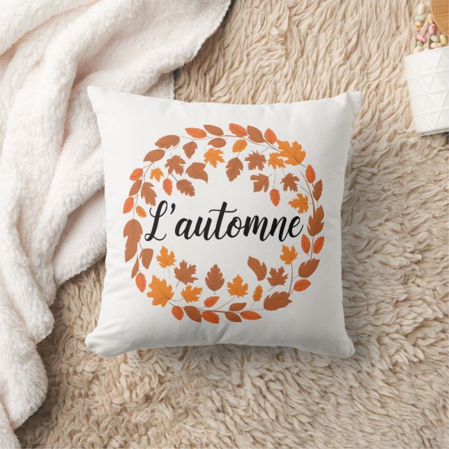 L'automne, Autumn French Illustration, Fall Season Cushion (Blanket)