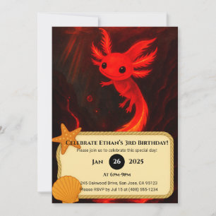 Lava Axolotl in Fiery Abyss Birthday  Invitation