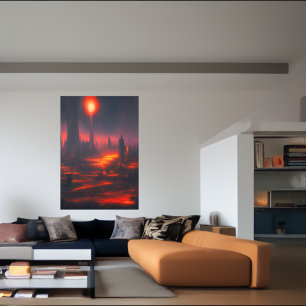 Lava destroyed the city AI Art Poster