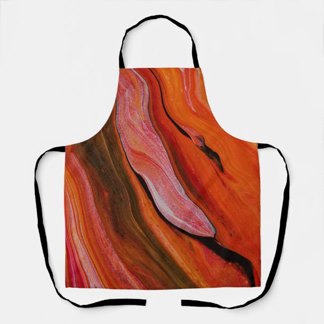 Lava Flow Abstract Red Orange Fluid Art Apron (Front)