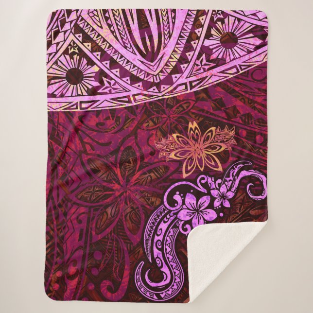 Lava Red Splash of Tie Dye Samoan tribal dress 553 Sherpa Blanket (Front)