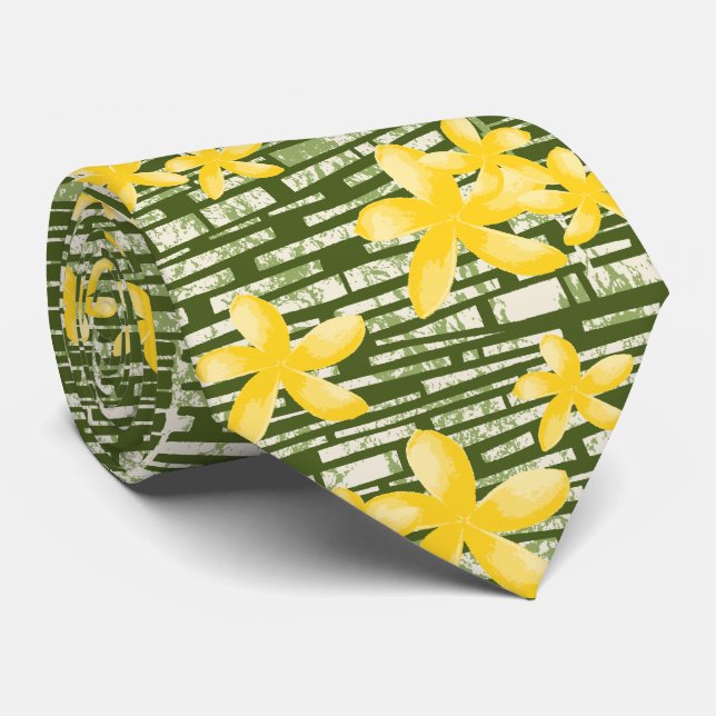 Lava Wall Hawaiian Plumeria Two-sided Printed Tie (Rolled)