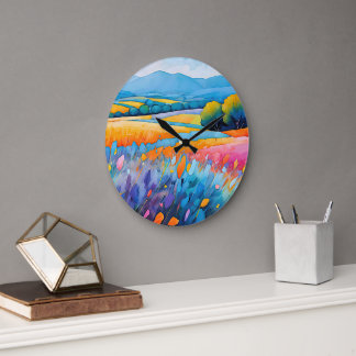 "Lavande Serenité". Wide Landscape Provence Large Clock