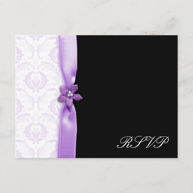 Lavander & Black Damask Wedding pack Invitation Postcard (Front)