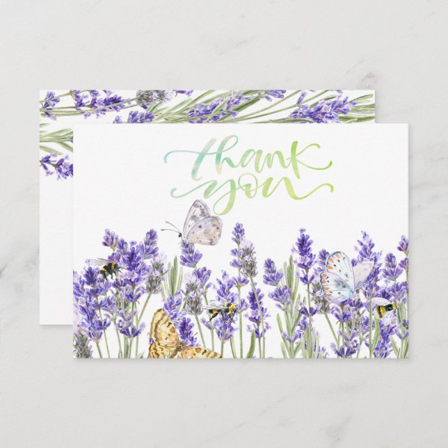 Lavander Butterflies Botanical Thank You Card (Front/Back)