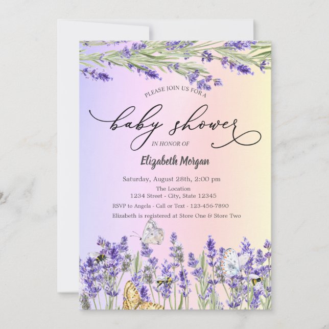 Lavander Butterfly Baby Shower   Invitation (Front)