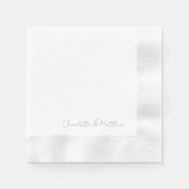 Lavander Personalised Script Names Wedding Napkins (Front)