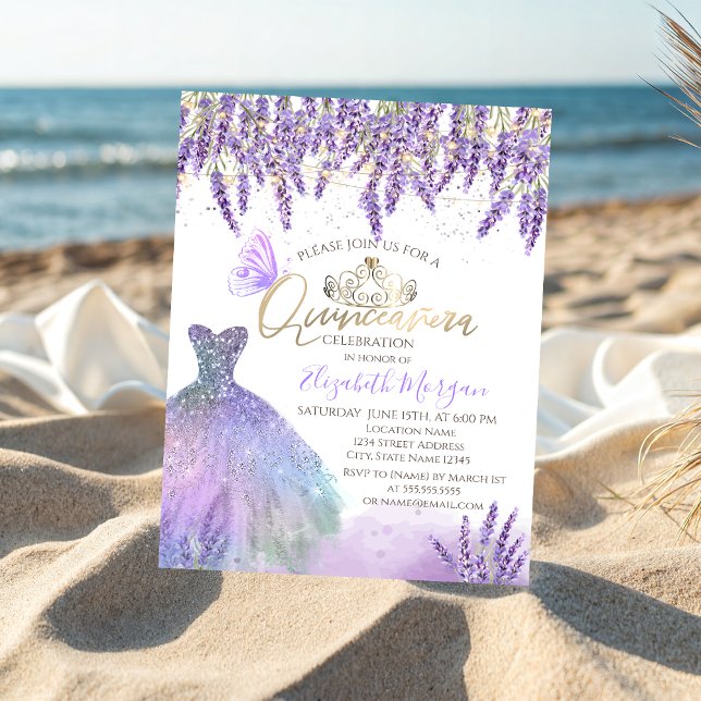  Lavander,String Lights,Glitter Dress Quinceanera Invitation (Creator Uploaded)