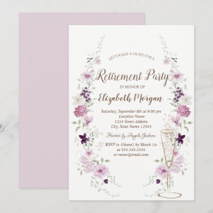 Lavander Wildflowers Champagne Glass Retirement Invitation