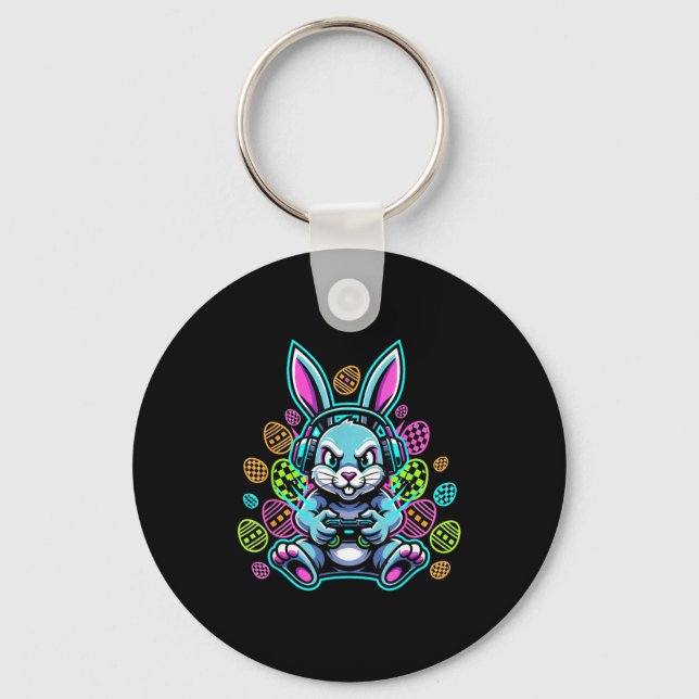 Lavel up gamer easter cute bunny rabbit headset key ring (Front)