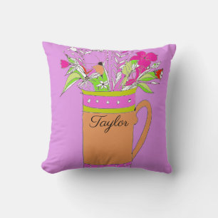 Lavendar Colorful Flowers In A Mug  Design Cushion