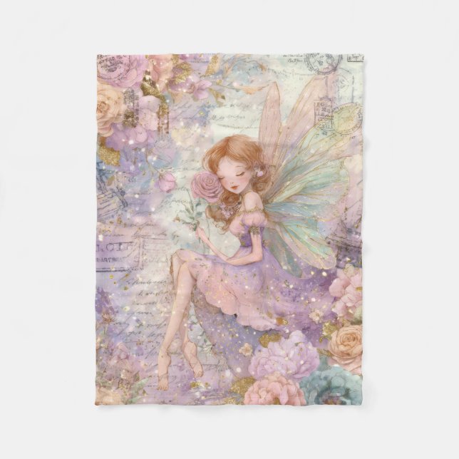 Lavendar Fairy With Flowers Fleece Blanket (Front)