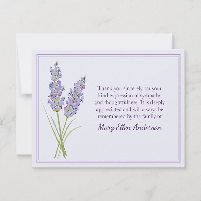 Lavendar Funeral Note Card Flat Bereavement Note (Front)